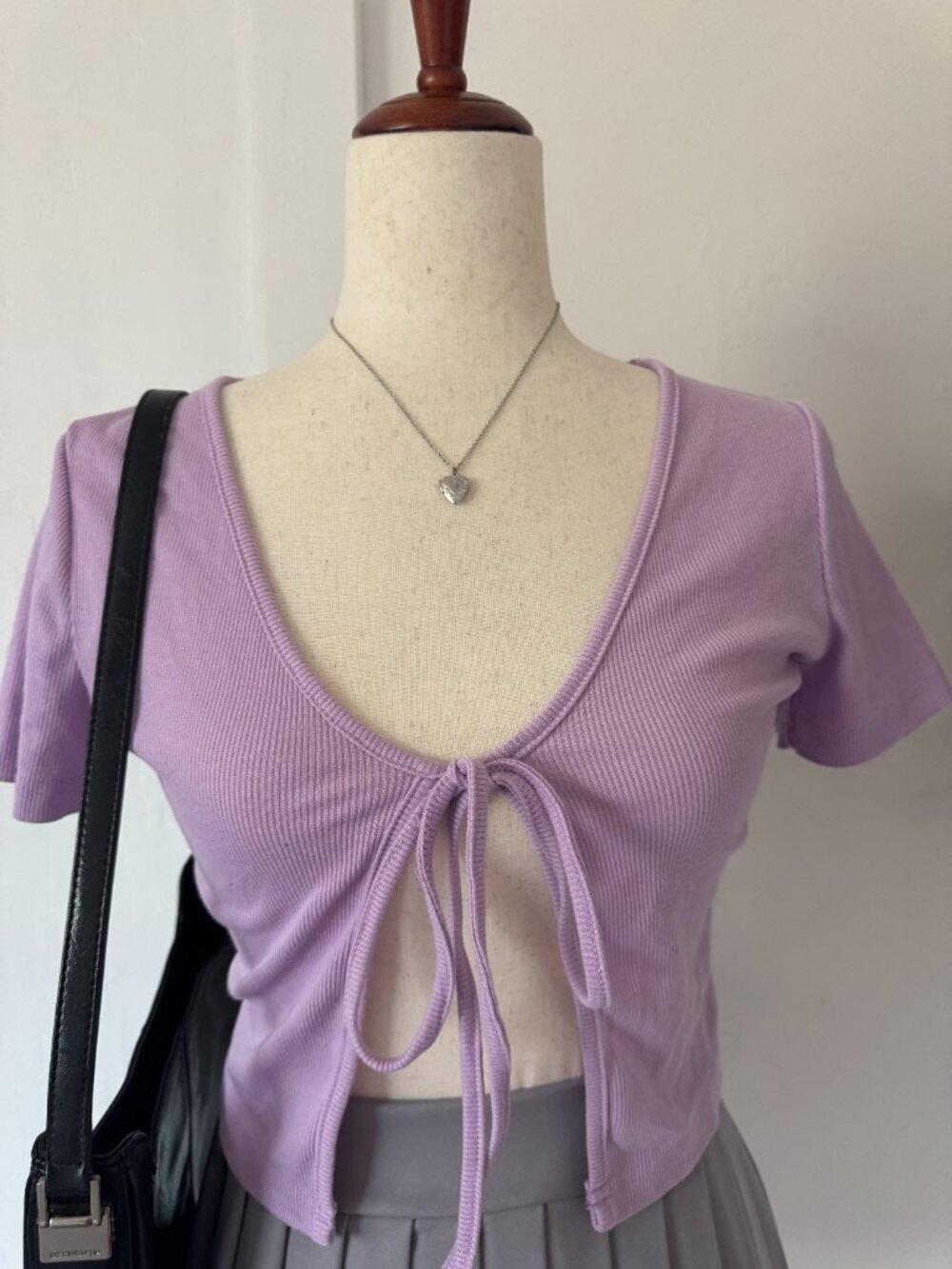 Urban Outfitters Ribbed Purple Front Tie Short Sleeve Top - Picture 2 of 3